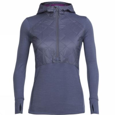 Icebreaker Ellipse Hosszú Ujjú Half Zip Hood - Női Fleece - Lila (Magyarország QVH807316)